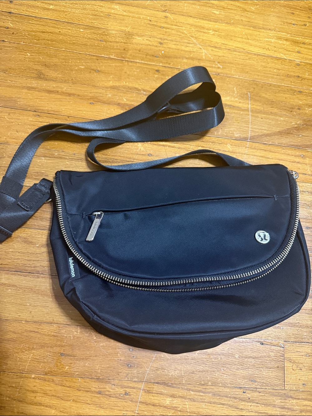 lululemon athletica Black Crossbody Messenger Bag with Silver Hardware